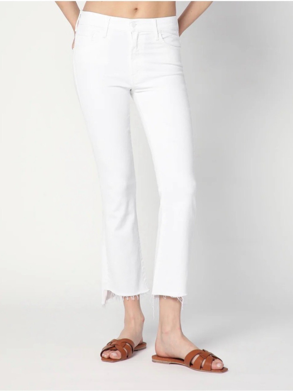 MOTHER The Insider Crop Step Fray jeans in white, Womens sz 29